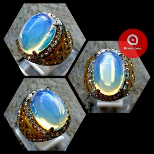 Ring met Edelsteen Blauw en Wit Barjad Fire CAR27, Sieraden, Tassen en Uiterlijk, Ringen, Nieuw, Dame of Heer, Blauw, Zilver, Met edelsteen