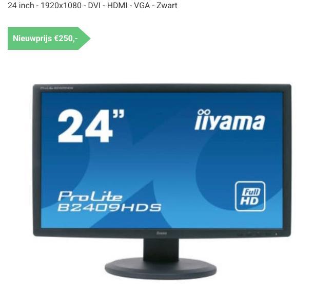 iiyama ProLite B2409HDS-1 - 24 inch, Computers en Software, Monitoren, Refurbished, 60 Hz of minder, DVI, HDMI, VGA, In hoogte verstelbaar