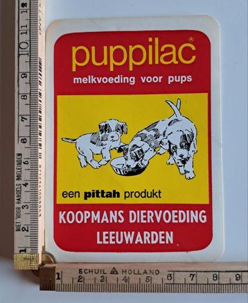 Vintage sticker Puppilac puppies hondjes Pittah Leeuwarden 