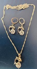 ketting met oorbellen  dolfijn met wit steentje, Ophalen of Verzenden, Nieuw, Wit, Zilver