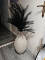 Grote beige Vaas met Zwarte Pluimen, Huis en Inrichting, Woonaccessoires | Vazen, Ophalen, 50 tot 75 cm, Wit, Glas
