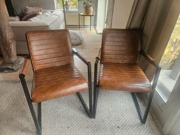 Cognac leren industriële stoelen (2x) beschikbaar voor biedingen