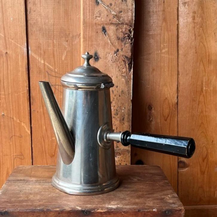 Chocolade kan origineel pot tin Frankrijk 24 cm hoog nr. 10, Antiek en Kunst, Antiek | Tin, Ophalen of Verzenden