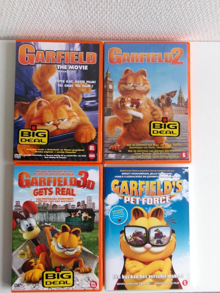 4 Garfield Films Op DVD, Cd's en Dvd's, Dvd's | Tekenfilms en Animatie, Zo goed als nieuw, Amerikaans, Overige typen, Alle leeftijden