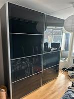IKEA PAX kledingkast met zwarte glazen schuifdeuren (AULI), Glas, 200 cm of meer, 200 cm of meer, 50 tot 75 cm
