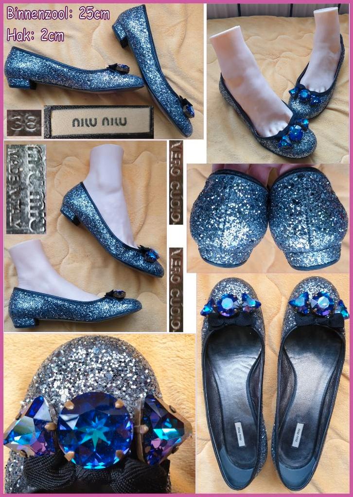 MIU MIU glitter ballerina's met Swarovski crystals maat 38, Kleding | Dames, Schoenen, Zo goed als nieuw, Sneakers of Gympen, Overige kleuren