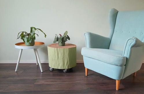 Boomstam Bijzettafel op Wieltjes, Huis en Inrichting, Tafels | Bijzettafels, Gebruikt, Rond, Minder dan 45 cm, Minder dan 55 cm