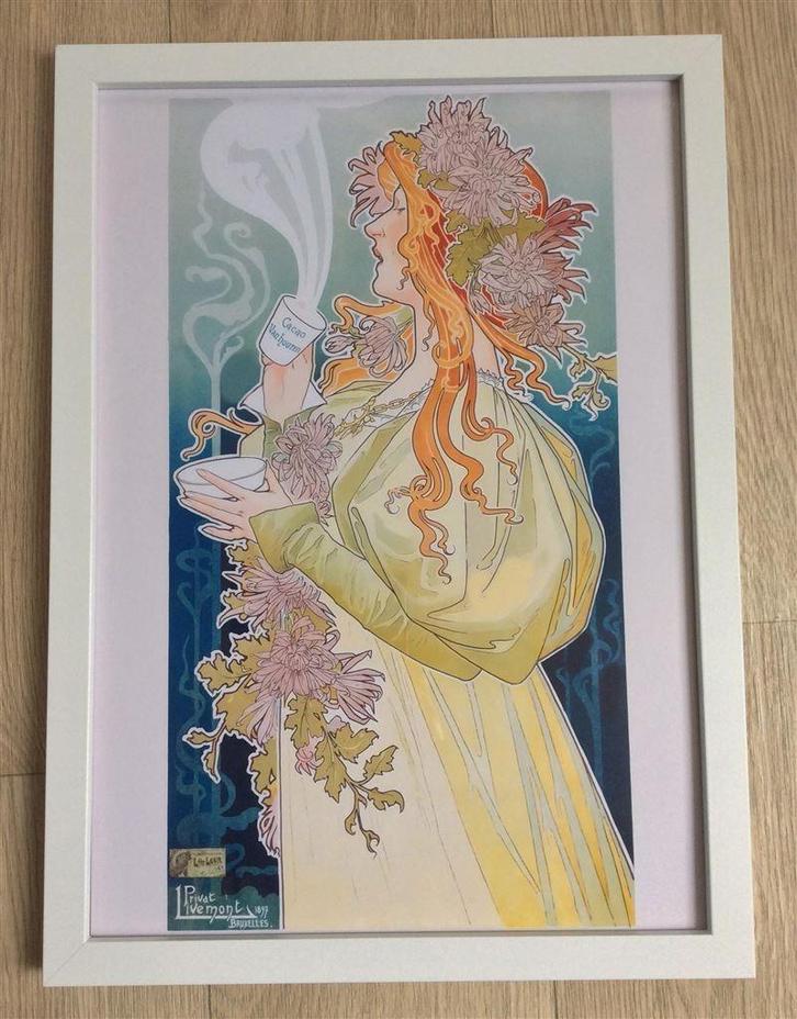 CACAO VAN HOUTEN LIVEMONT Poster in lijst, Antiek en Kunst, Kunst | Tekeningen en Foto's, Verzenden