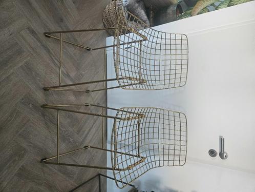HK Living - wire barkrukken - goud, Huis en Inrichting, Barkrukken, Zo goed als nieuw, 60 tot 90 cm, Metaal, 2 krukken, Met voetsteun