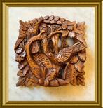 Klein houtsnijwerk paneeltje, Bali, vogels, Antiek en Kunst, Ophalen of Verzenden