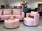 Luxe Velvet Roze Draaifauteuil met poef NIEUW - UNIEK, Huis en Inrichting, Fauteuils, Nieuw, 75 tot 100 cm, Richmond, Stof