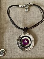 Uno de 50 ketting (8) met leer en paars, Sieraden, Tassen en Uiterlijk, Kettingen, Overige materialen, Verstelbaar, Nieuw, Ophalen of Verzenden