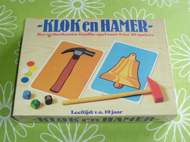 Klok en hamer spel - Het oud Hollandse familie-spel, Hobby en Vrije tijd, Gezelschapsspellen | Overige, Gebruikt, Vijf spelers of meer