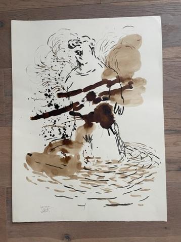 Fernando Lange Walton - Aquarel Handgesigneerd. Bruintint beschikbaar voor biedingen