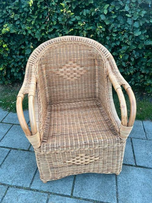 Te Koop : Rieten Stoel Fauteuil Relax Stoel 70’s Riet, Huis en Inrichting, Fauteuils, Zo goed als nieuw, Riet of Rotan, 50 tot 75 cm
