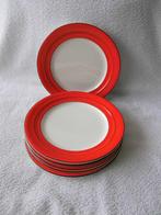 Petrus Regout Maestrichtserail rood 6 ontbijtbordjes, Antiek en Kunst, Antiek | Servies los, Verzenden