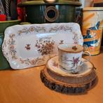 Vintage Bloemmotief Kop&Schotel + Cakeschaal - Puntgaaf, Antiek en Kunst, Antiek | Porselein, Ophalen of Verzenden