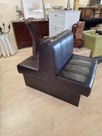 Dubbel wachtkamer bankje met leer, Ophalen of Verzenden, Gebruikt, Hout, Minder dan 150 cm