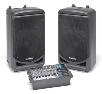 Samson speakers 500W, statieven, powermixer defect beschikbaar voor biedingen