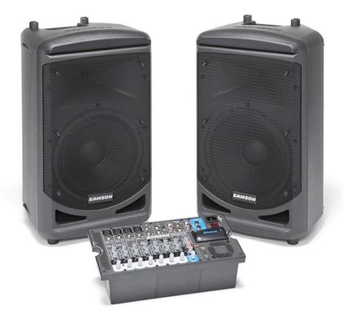 Samson speakers 500W, statieven en defecte powered mixer, Muziek en Instrumenten, Versterkers | Keyboard, Monitor en PA, Gebruikt