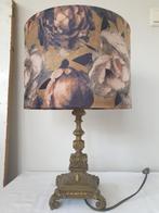 Koperen tafellamp met cilinder kap , decor rozen, Ophalen of Verzenden, Zo goed als nieuw, Minder dan 50 cm