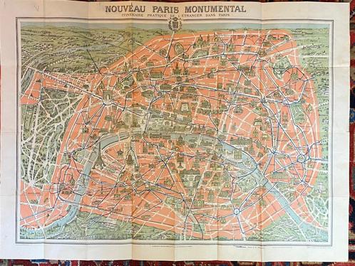 Kaart en gids met monumenten van Parijs 1930, Antiek en Kunst, Curiosa en Brocante, Ophalen of Verzenden