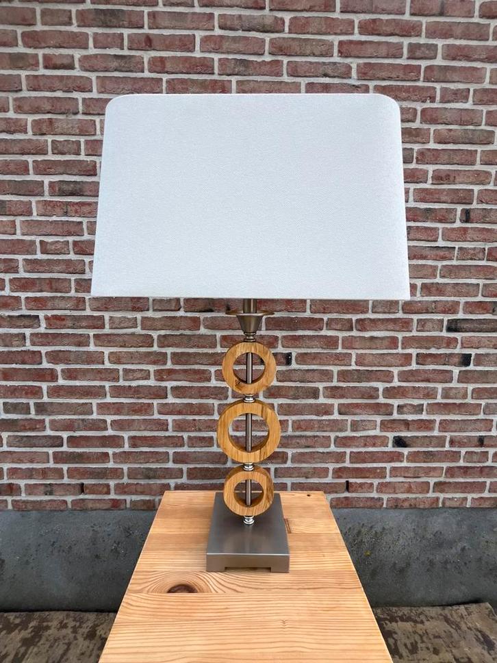 Vintage grote italiaanse design lamp eind jaren 70, Huis en Inrichting, Lampen | Tafellampen, Gebruikt, 75 cm of meer, Hout, Metaal