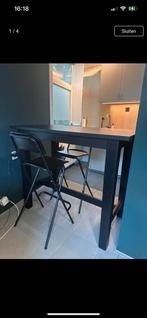 Ikea Stornas bartafel zwart met 2 Ikea Franklin barstoelen, Ophalen, Zo goed als nieuw