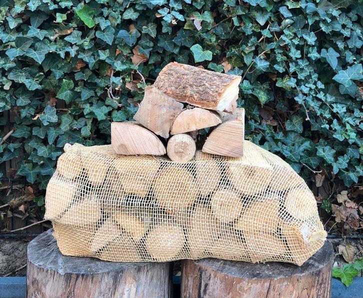 Haardhout XL Netzakken Haagbeuk, Tuin en Terras, Haardhout, Blokken, Overige houtsoorten, Minder dan 3 m³, Ophalen of Verzenden