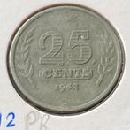 25 Cent Zink / zinken Kwartje uit 1942 van Wilhelmina, Verzenden, Koningin Wilhelmina, 25 cent, Losse munt