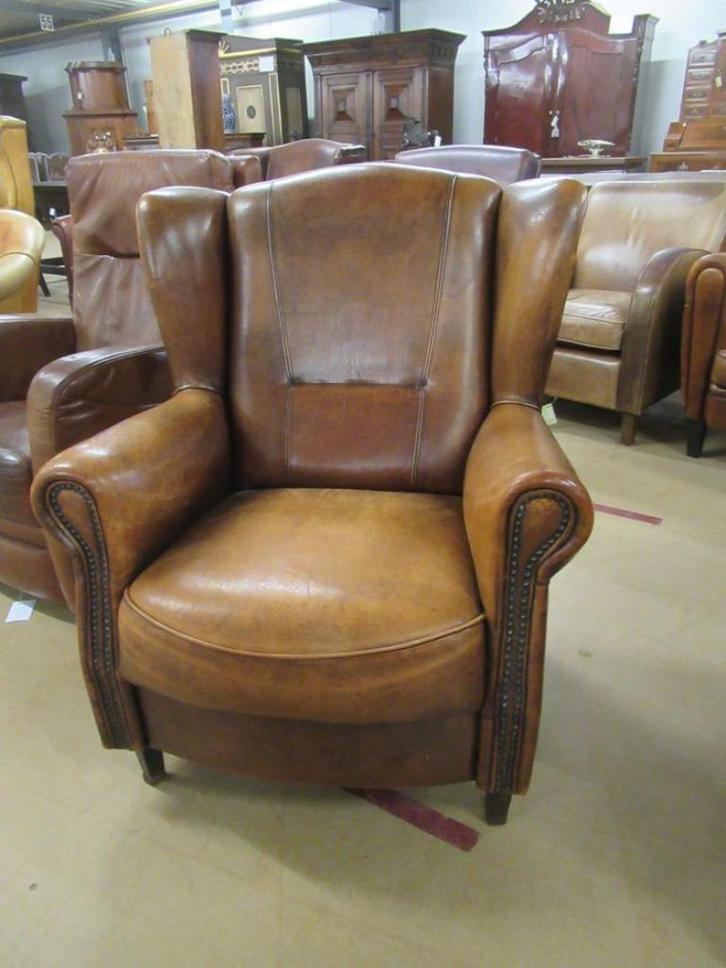 Oer 11095 originele schapenleren vintage Joris fauteuil, Huis en Inrichting, Fauteuils, Zo goed als nieuw, Leer, 75 tot 100 cm