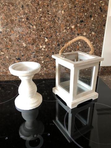 1 houten kandelaar lantaarn 1 stenen kandelaar beschikbaar voor biedingen