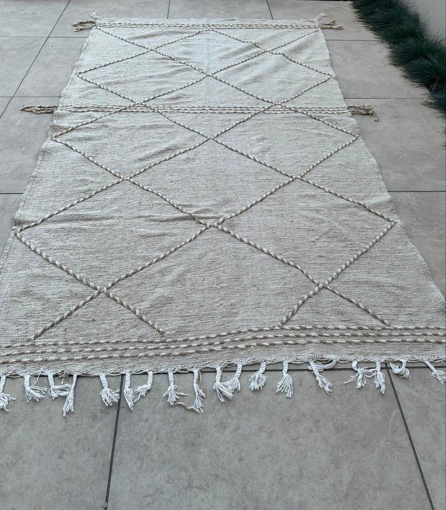 Handgemaakt Berber Wollen Kleed, Wit, 150 tot 200 cm, Ophalen of Verzenden, Rechthoekig