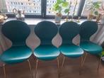 Set van 4 groene eetkamerstoelen met gouden poten, Huis en Inrichting, Stoelen, Gebruikt, Overige kleuren, Ophalen of Verzenden