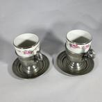 Vintage porseleinen espressokopjes met tinnen houder – set v, Ophalen of Verzenden