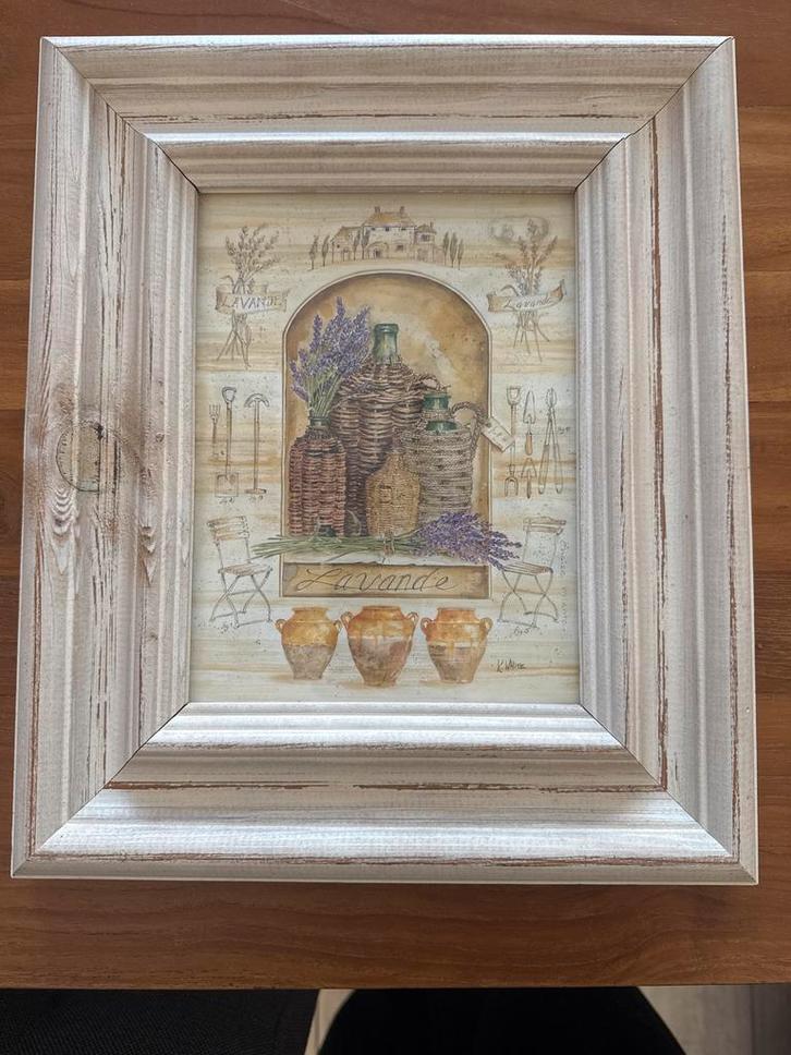 Schilderij met Lavendel en Potten, Huis en Inrichting, Woonaccessoires | Schilderijen, Tekeningen en Foto's, Zo goed als nieuw