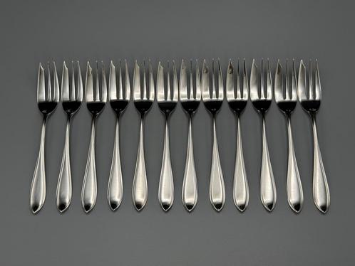 12 zilveren gebaksvorkjes, puntfilet, Antiek en Kunst, Antiek | Bestek, Ophalen of Verzenden