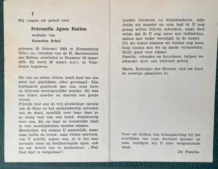 Familienaam RUTTEN , zie omschrijving, Verzamelen, Bidprentjes en Rouwkaarten, Verzenden