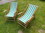 2 mooie retro/ vintage ligbedden/ strand stoelen. Mooi set!, Ophalen, Gebruikt, Hout, Inklapbaar