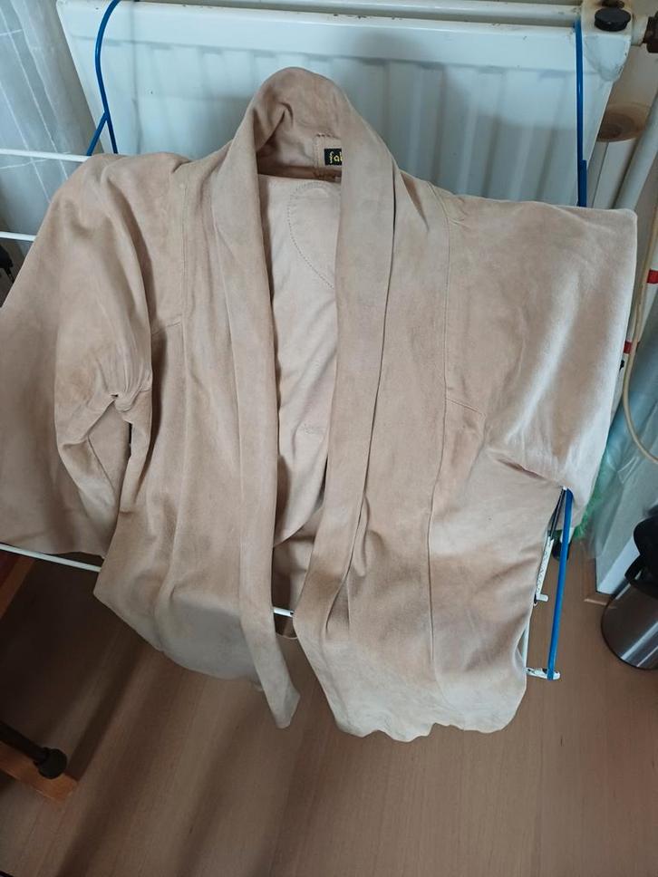 Vintage Beige/zand uniek Jasje  van FAB - Maat M , zeemleer, Kleding | Dames, Jassen | Zomer, Gedragen, Maat 38/40 (M), Beige