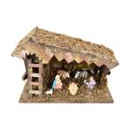 Vintage Italiaanse houten Kerststal met keramieken beeldjes, Diversen, Kerst, N.v.t., N.v.t., Ophalen of Verzenden, Zo goed als nieuw