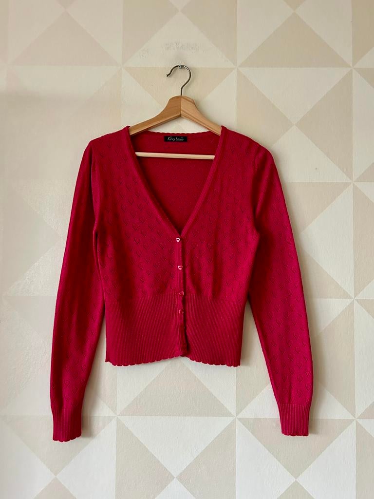 King Louie Cardi V Ajour vest hart roze S/36 zgan, Ophalen of Verzenden, Zo goed als nieuw, Maat 36 (S), Roze