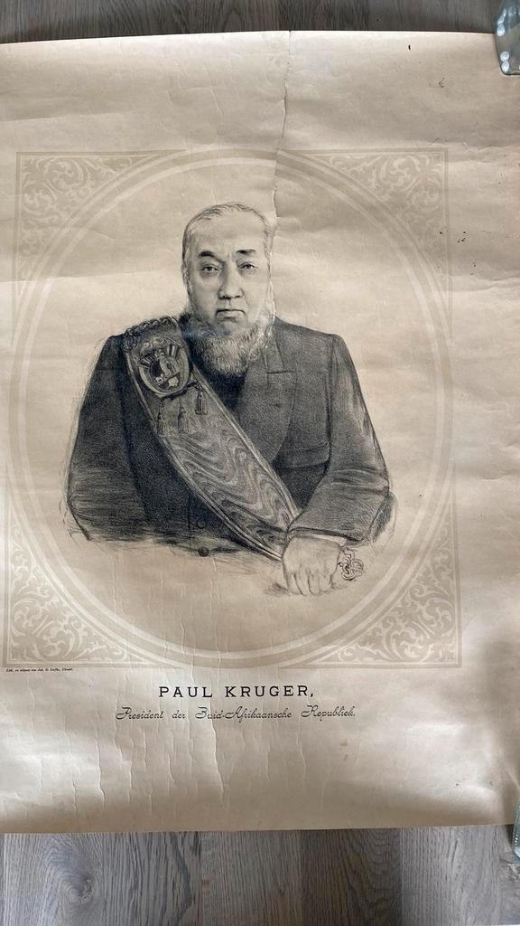 Poster Paul Kruger Zuid-Afrika. -omstr 1900-. Uitg.de Liefde, Antiek en Kunst, Kunst | Litho's en Zeefdrukken, Ophalen of Verzenden