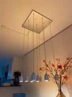 Aparte zilverkleurige hanglamp met 9 lampjes, dimbaar, Ophalen of Verzenden, Gebruikt, Metaal, 75 cm of meer