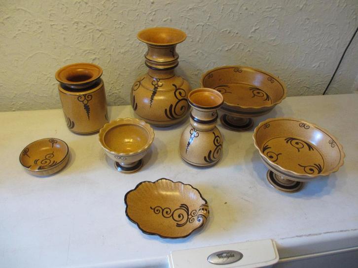 Verzameling oud Gouda Holland Flora keramiek decor Argos, Antiek en Kunst, Antiek | Keramiek en Aardewerk, Ophalen of Verzenden