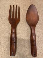 Antieke vork en lepel hout groot, Ophalen of Verzenden