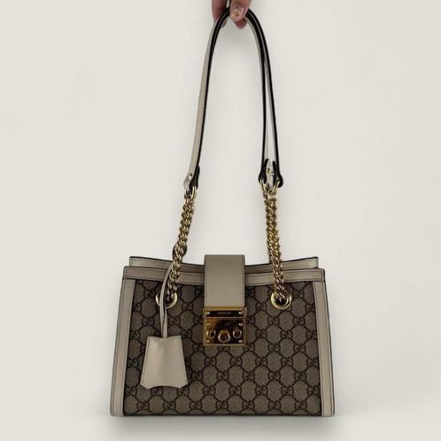 Gucci GG supreme padlock tote, Sieraden, Tassen en Uiterlijk, Tassen | Damestassen, Gebruikt, Schoudertasje, Beige, Ophalen of Verzenden