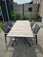 Tuintafel met 4 stoelen teak/aluminium, Ophalen, Gebruikt, 6 zitplaatsen, Aluminium