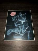 Poes met roos en schoen 35,5 cm hoog 28,5 cm breed, Minder dan 50 cm, Ophalen of Verzenden, Zo goed als nieuw, Schilderij