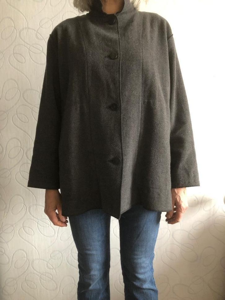 Wollen tussenjas donkergrijs 42-44 kalig plekje, Kleding | Dames, Jassen | Winter, Gedragen, Maat 42/44 (L), Grijs, Ophalen of Verzenden